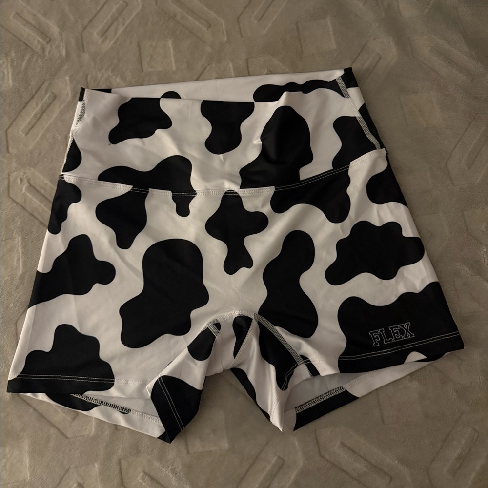 L cow print athletic shorts